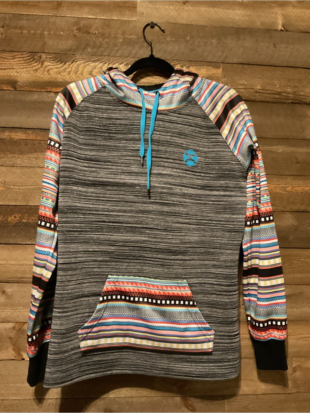 Hooey Women's Saldo Southwestern Space Dye Hoodie Colorful Sleeves Size Medium
